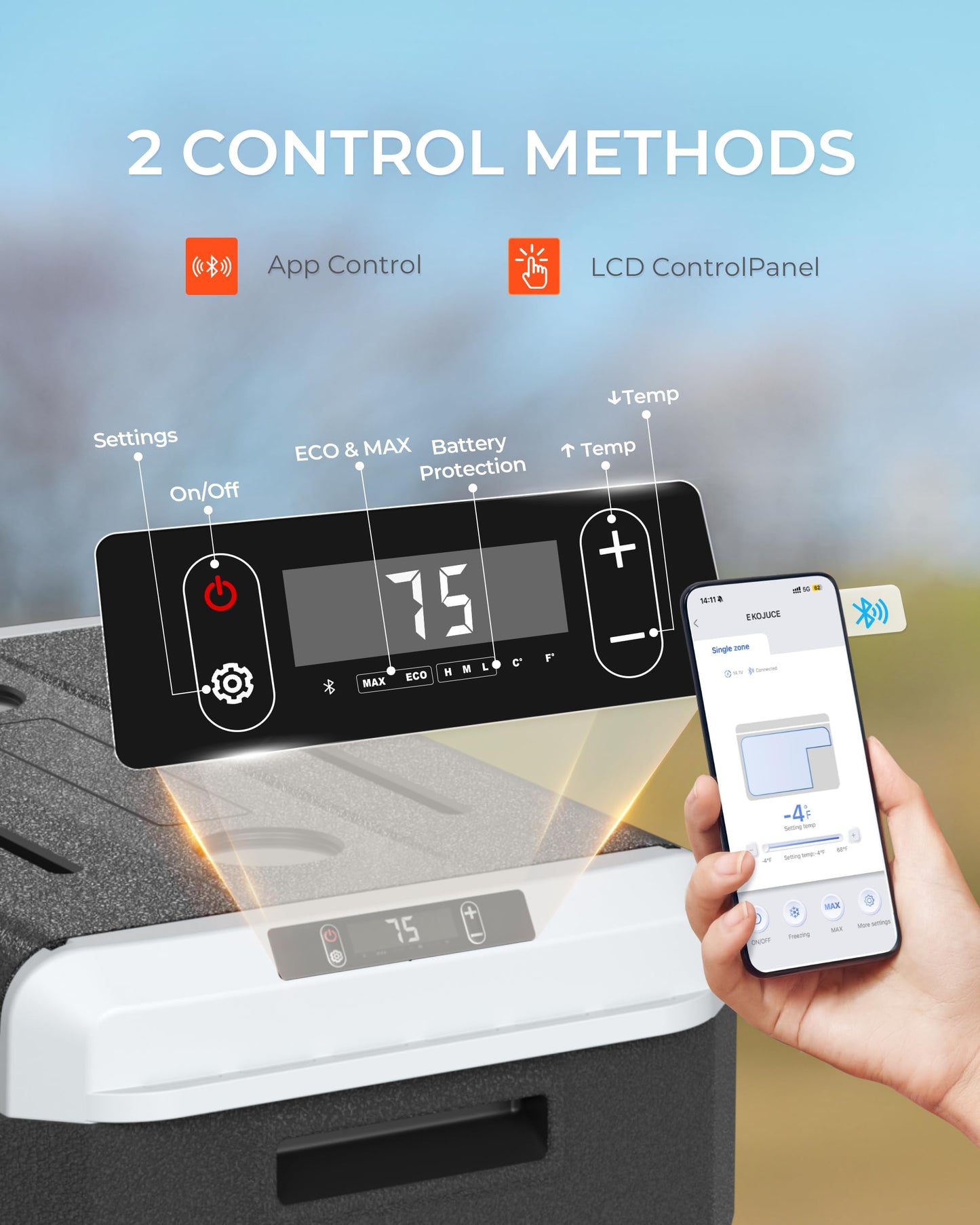 EKOJUCE 12 Volt Refrigerator, 53 Quart Electric Cooler, Car Fridge 12V/24V DC 100~240V AC, Portable Freezer -4℉~68℉, APP Control, Portable 12V Refrigerator Fridge for Truck, RV, Camping,Travel