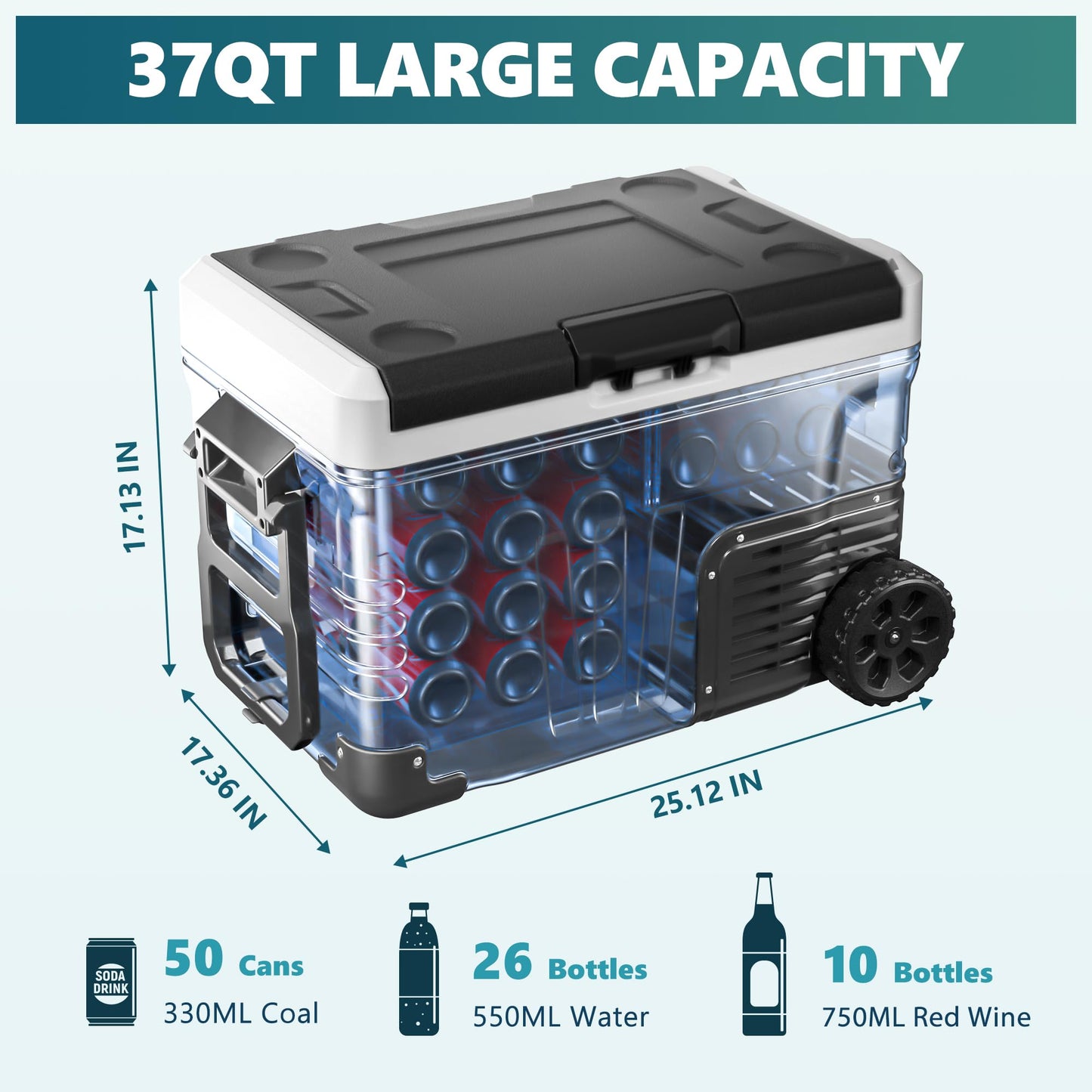 EUHOMY 12 Volt Refrigerator, 37QT(35L) Electric Cooler, Portable Freezer 12V/24V DC 100-240V AC, 12V Fridge -4℉~68℉, 12V Cooler with Wheels & 2 Baskets for Travel, Truck, Boat, Camping