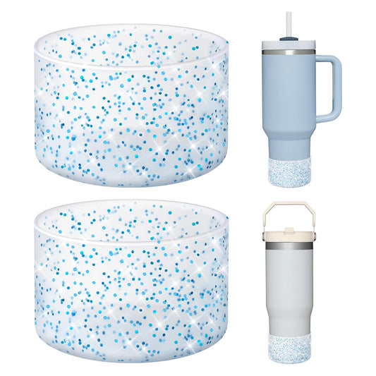 WUQID 2 Pack Bling Silicone Boot Compatible with Stanley Quencher Adventure 40oz & Stanley IceFlow 20oz 30oz, Reduces Dents Protective Silicone Water Bottle Bottom Cover Sleeve