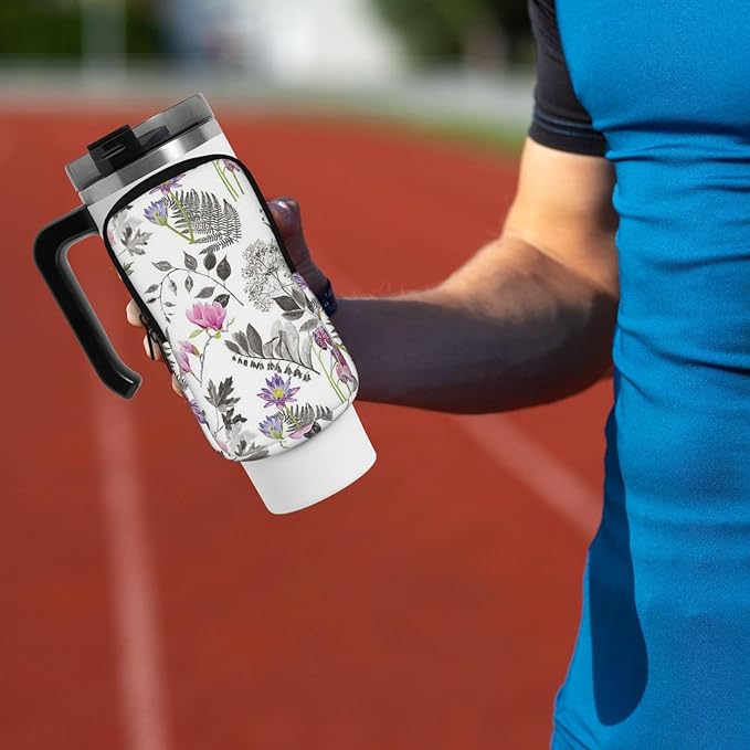 Water Bottle Pouch for Stanley Cup 40oz 30oz,Personalized Gym Purse for Men Women, Tumbler Pouch with Versatile Pocket Water Bottle Bag for Cards, Keys, Phone Botanical Leaf