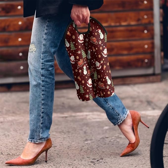 doginthehole Christmas Decorations Wine Tote Bag 2 Bottles Cute Santa Claus Wine Carrier Tote Bag for Travel Party Beach Wedding Reusable & Recyclable Champagne/Beer/Water Bottle Holders