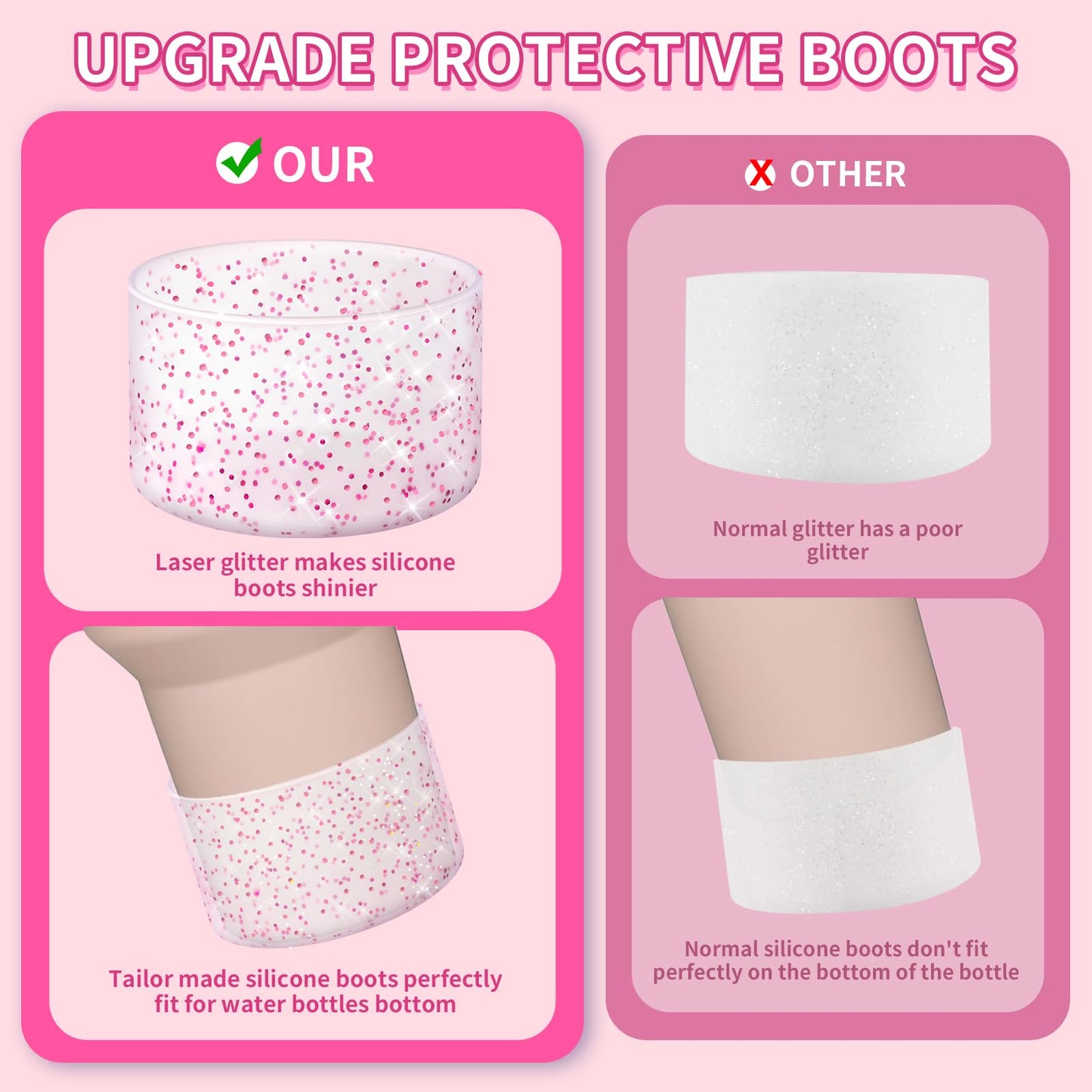 WUQID Protective Bling Silicone Boot Sleeve, Compatible with Stanley Tumbler 20-40oz & Hydro Flask Bottle 12oz-24oz, Glitter Reduces Dents Sleeve Cover for More Bottles/Tumblers Bottom of 2.83-2.95in