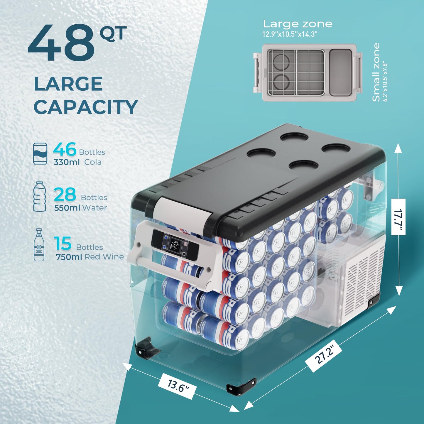 EUHOMY 12 Volt Refrigerator, 48QT(45L) Electric Cooler, 12V Fridge APP Control, 12V Cooler -4℉~68℉, Portable Freezer 12/24V DC 100-240V AC for Camping, Travel, Truck, Home