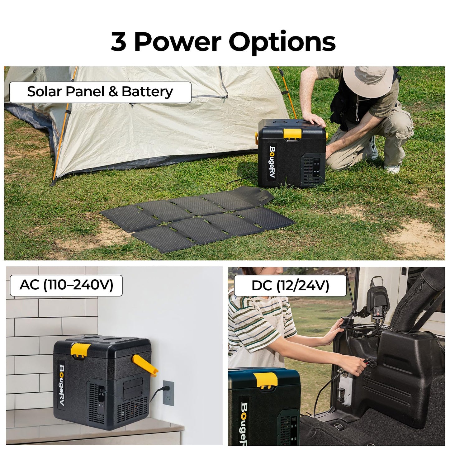 BougeRV CRH 12 Volt Refrigerator, 19QT Car Fridge, Car Refrigerator, 18L Portable Freezer, -4~68℉, 12/24V DC, 110~240V AC, Ideal for 2 People, Road Trips, Truck, Camping (Battery Not Included)