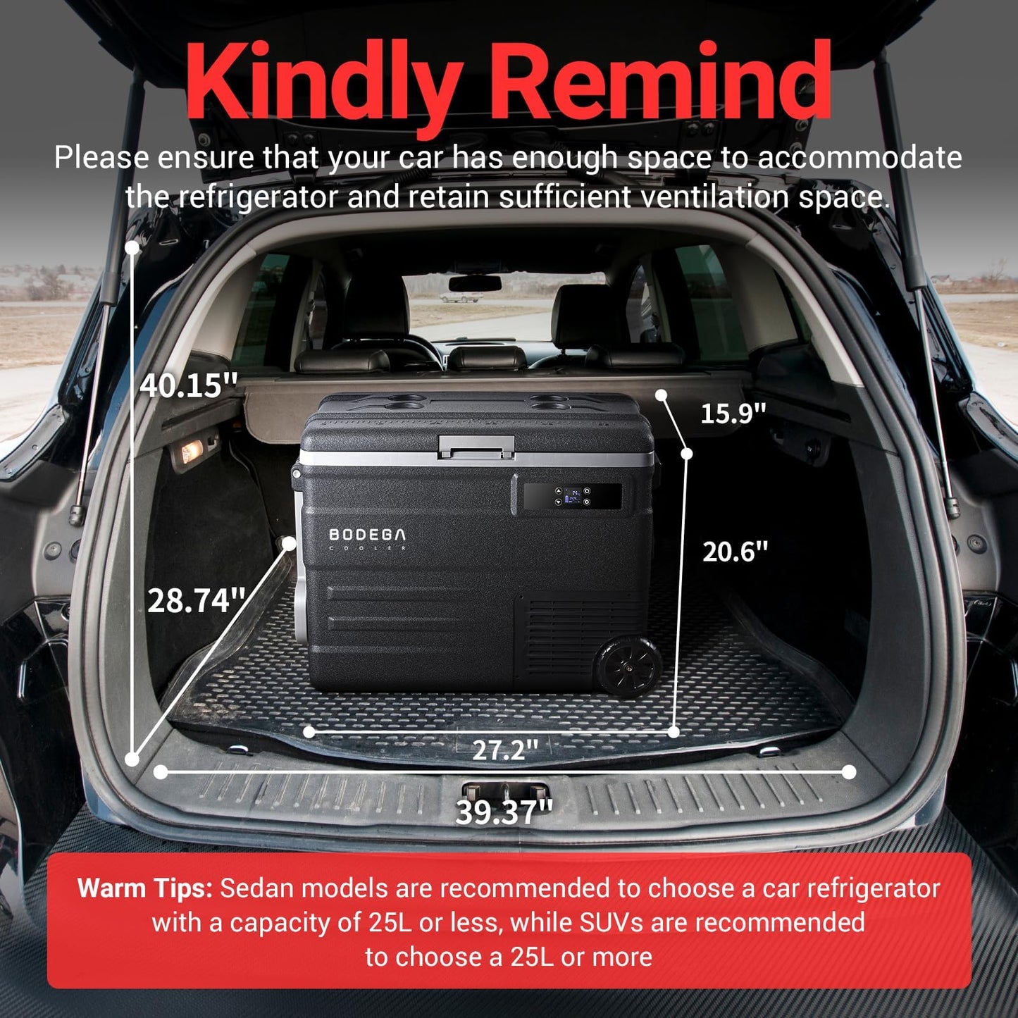 BODEGACOOLER 12 Volt Car Refrigerator,58QT(55L) Car Fridge with Wheels,RV Portable Freezer Single Zone,with APP Control,-4℉-68℉ Car Cooler,12/24V DC & 100-240V AC,for Travel,Camping,Outdoor,Vehicles