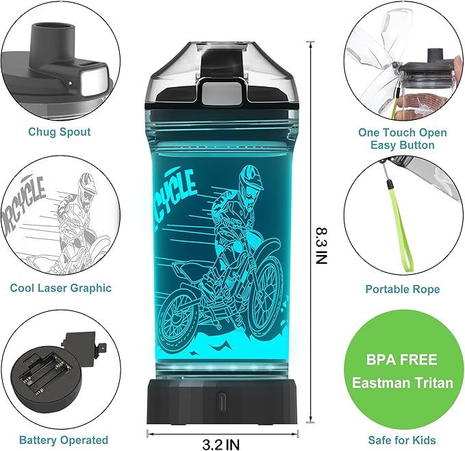 Kids Water Bottle with 3D Light-Up LED Lights - BPA Free - Perfect for Back-to-School Season, Girls, Boys, Kids, Holiday Camping, Picnic Gifts - 14 oz Travel Mug... (color 5)
