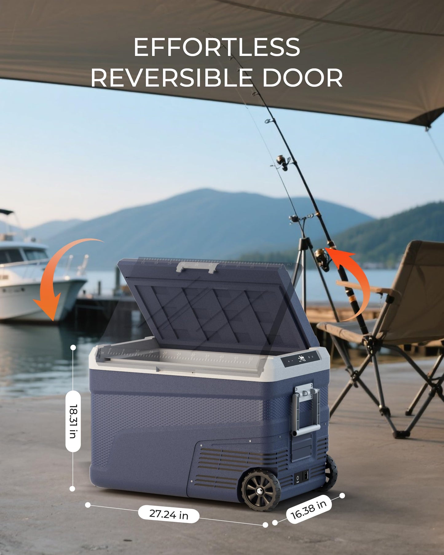EKOJUCE 12 Volt Refrigerator Portable Fridge - 48 Quart(45L) Electric Cooler with Wheels, 12/24V DC & 100-240V AC, -4℉-68℉, APP Control, 12V Car Fridge for Camping, Boating, Truck, RV, Outdoor, Home