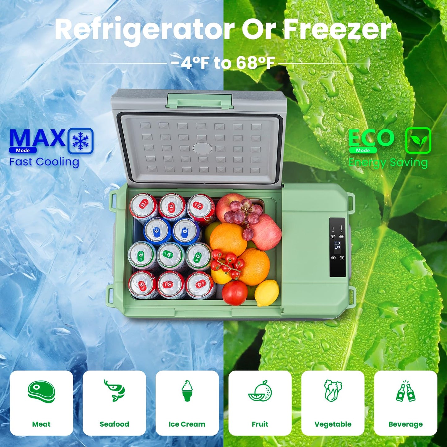 BODEGACOOLER 12 Volt Car Refrigerator, 18 Quart Portable Freezer, Car Fridge -4℉-68℉, Compressor Electric Cooler 12/24V DC100-240 Volt AC for Outdoor RV Camping Travel Vehicles Home Use