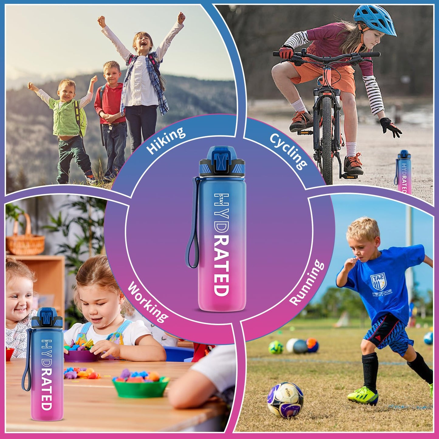 QLUR Water Bottle with Straw, 27 oz Motivational Water Bottles with Time Marker to Drink, Tritan BPA Free, 800ml Sports Water Bottle with Carry Strap LeakProof for School Fitness Outdoor (1Pack)