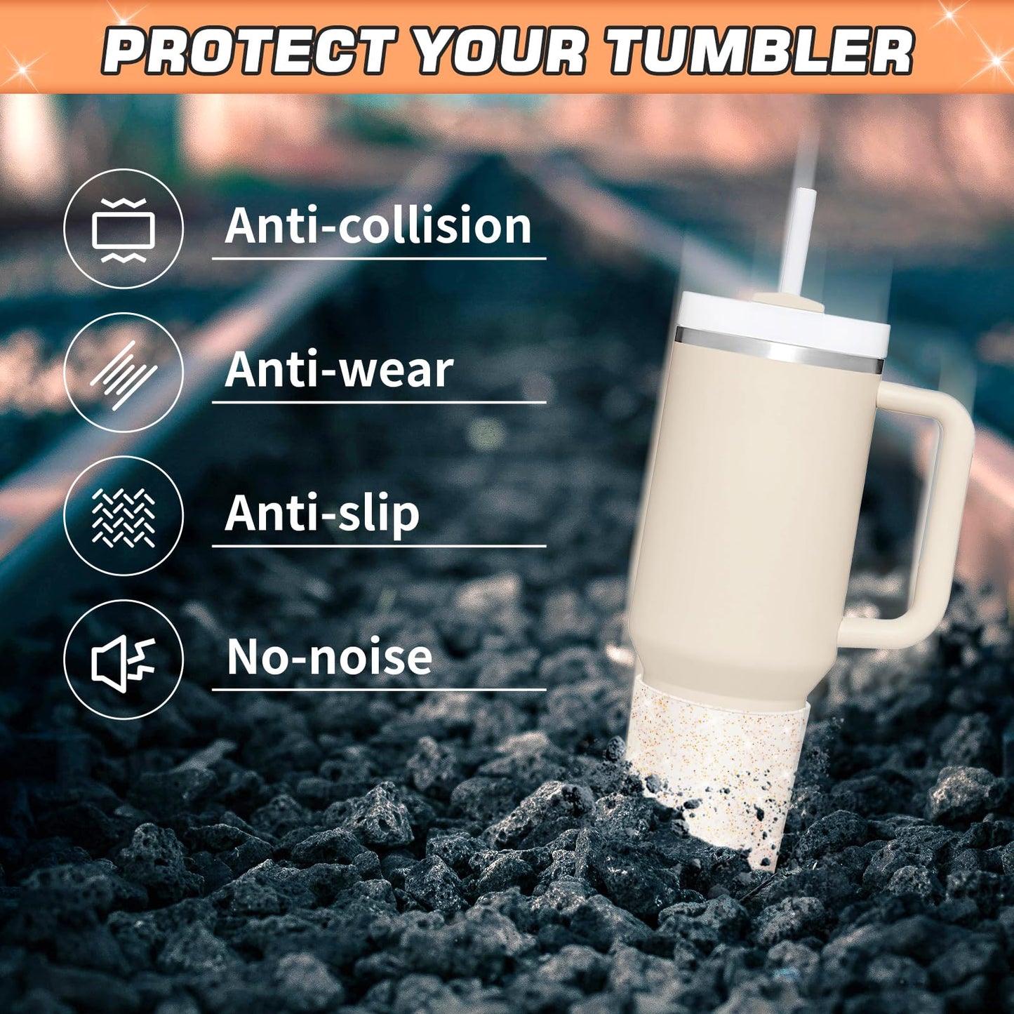 WUQID Glitter Higher Silicone Boot Compatible with Stanley Quencher H2.0 40oz 30oz 20oz & IceFlow Flip 30oz 20oz, Tumbler Cups Anti-Slip Bottom Sleeve Cover