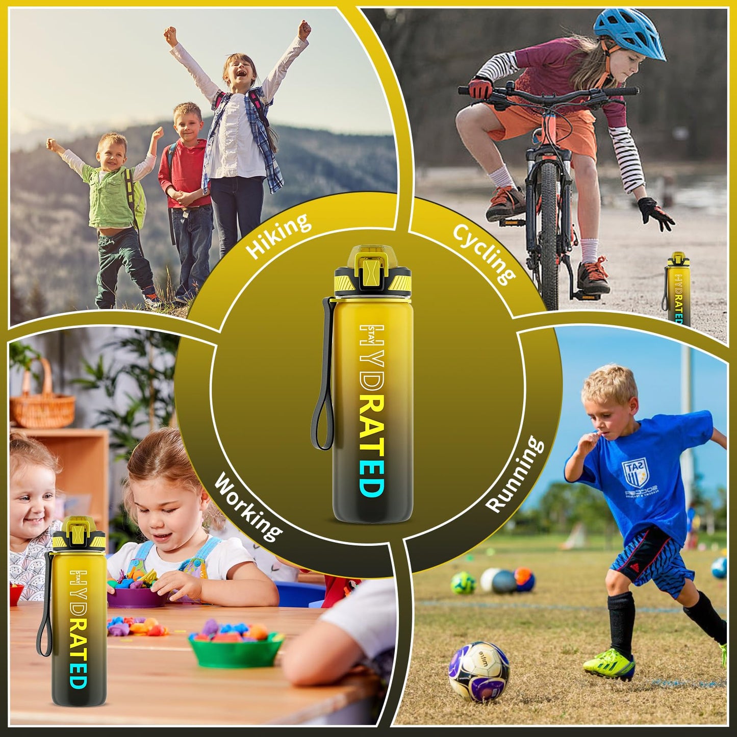 QLUR Water Bottle with Straw, 27 oz Motivational Water Bottles with Time Marker to Drink, Tritan BPA Free, 800ml Sports Water Bottle with Carry Strap LeakProof for School Fitness Outdoor (1Pack)