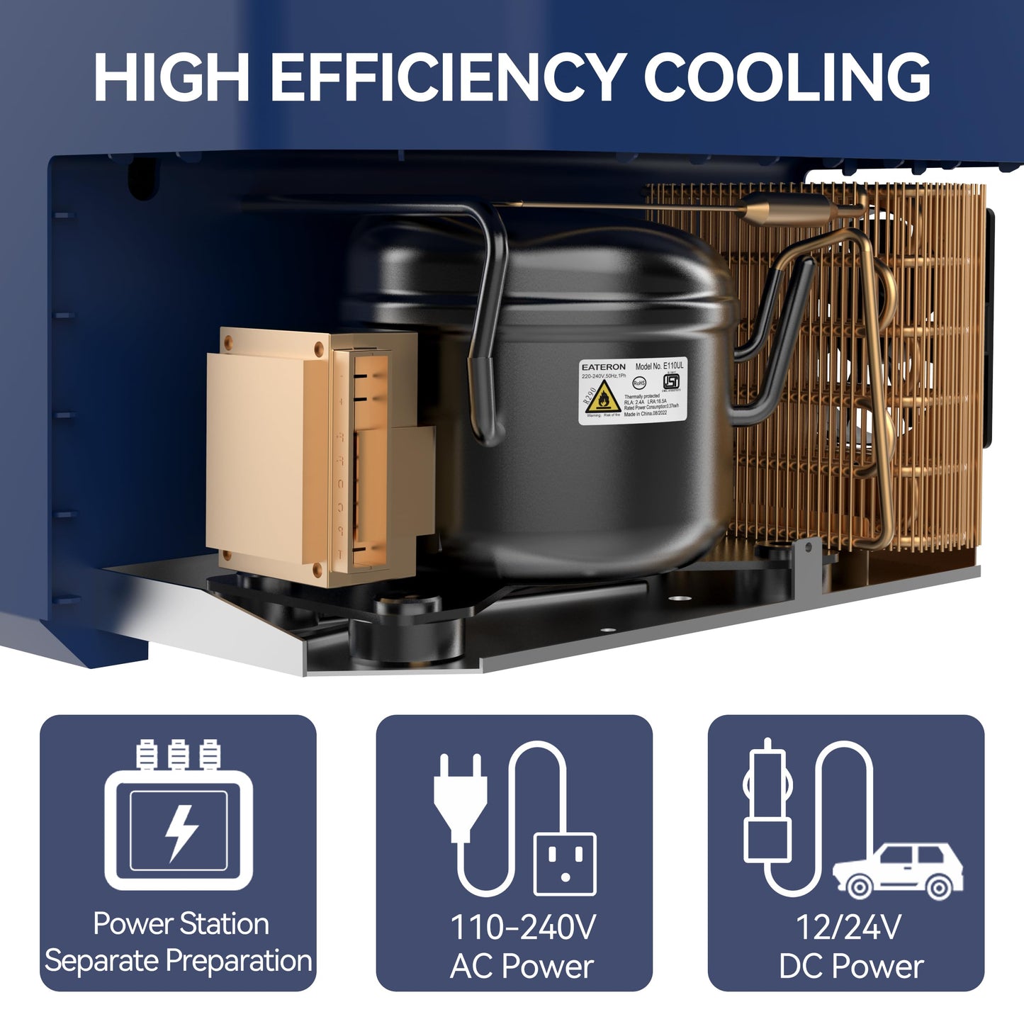 Megiu 12 Volt Refrigerator Car Fridge Portable 12V 45 Quart Freezer Compressor Cooler 12V/24V DC 110～240 V AC for Truck Van RV Camper SUV and Home Use