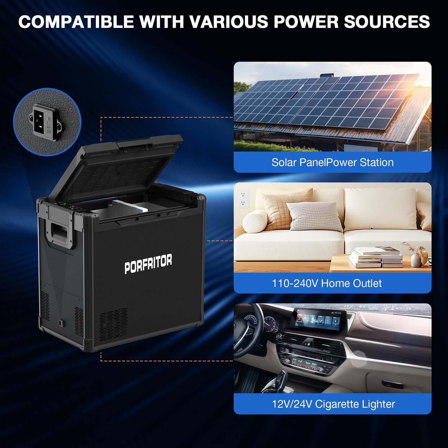 PORFRITOR 12 Volt Refrigerator, 48QT(45L) Electric Cooler, 12V Car Fridge LCD touch Control, 12V Cooler -4℉~68℉, Portable Freezer 12/24V DC 110-240V AC for Camping, Travel, Truck, Home