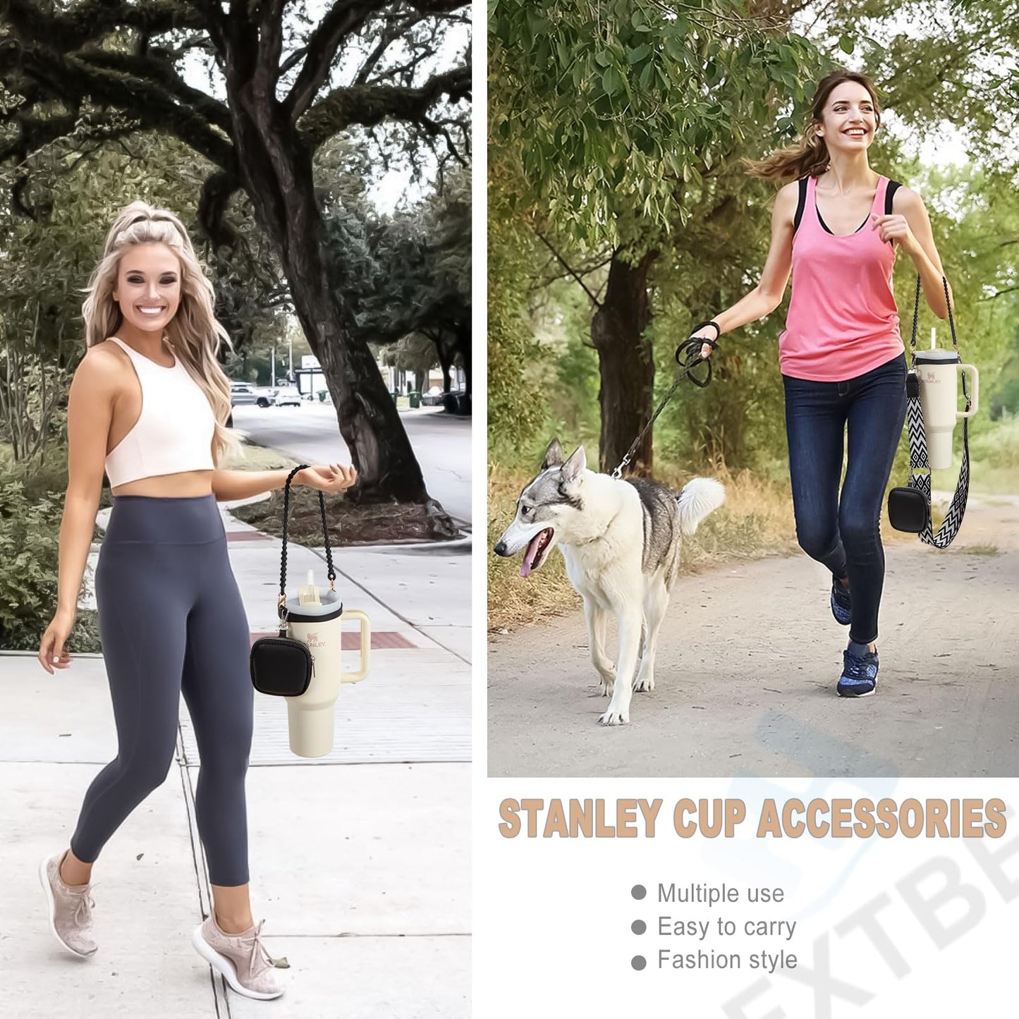Water Bottle Handle for Stanley Cup Accessories 40 oz, Carrier with Shoulder Strap for Owala/Hydroflask/Simple Modern/Yeti Tumbler, Holder with Wallet for Stanley Cup 30 oz 20 oz