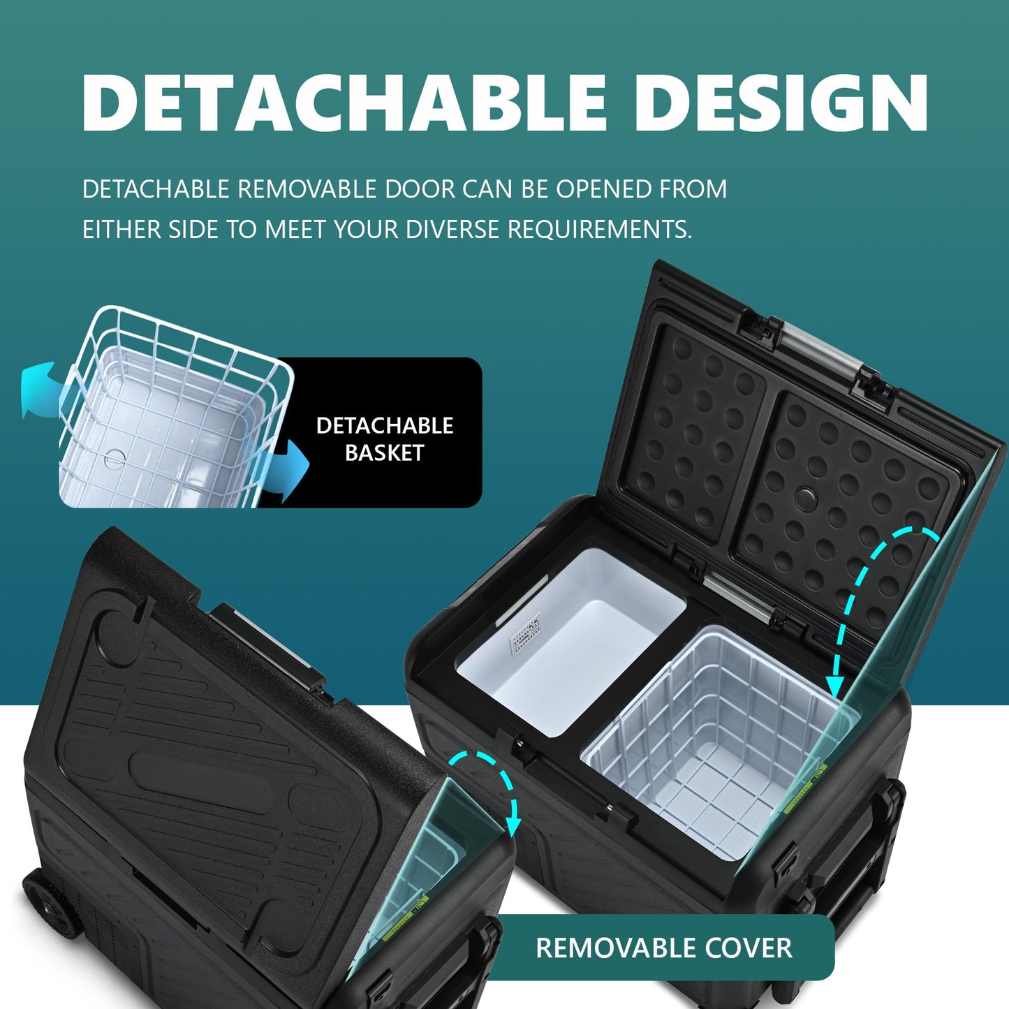 EUHOMY 12 Volt Refrigerator, 49QT Dual Zone Car Refrigerator, Electric Cooler 12/24V DC & 100-240V AC, Car Fridge -4℉~68℉, Portable Freezer with Wheels for Camping, Truck, Travel