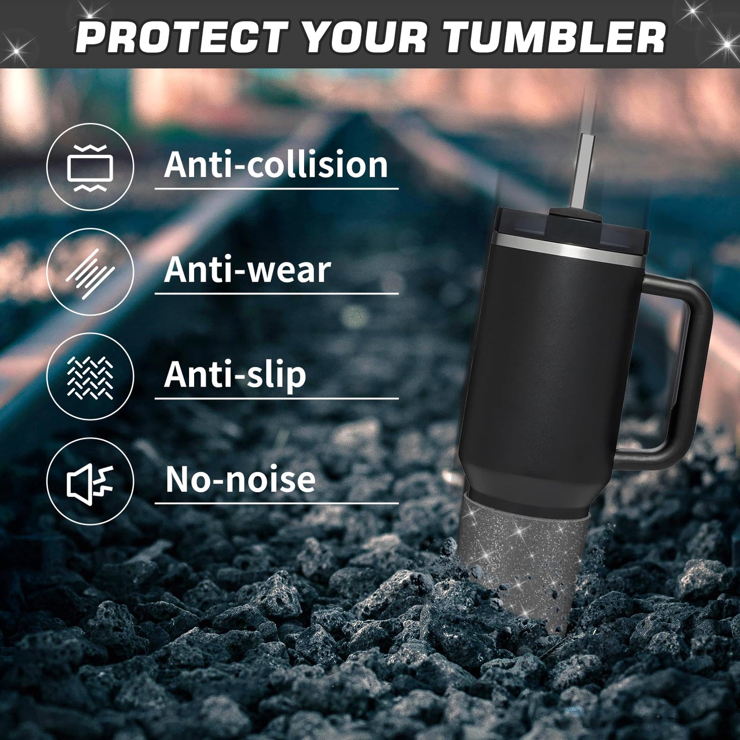 WUQID Glitter Higher Silicone Boot Compatible with Stanley Quencher H2.0 40oz 30oz 20oz & IceFlow Flip 30oz 20oz, Tumbler Cups Anti-Slip Bottom Sleeve Cover