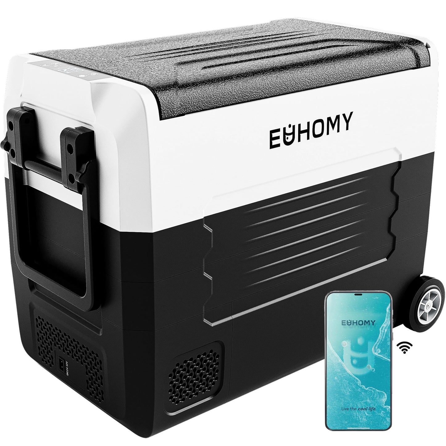 EUHOMY 12 Volt Refrigerator, 58QT(55L) 12V Fridge, Electric Cooler 12/24V DC 100-240V AC -4℉~68℉, 12V Freezer Removable Divider, Car Fridge For Camping, RV, Travel, Fishing, Outdoor