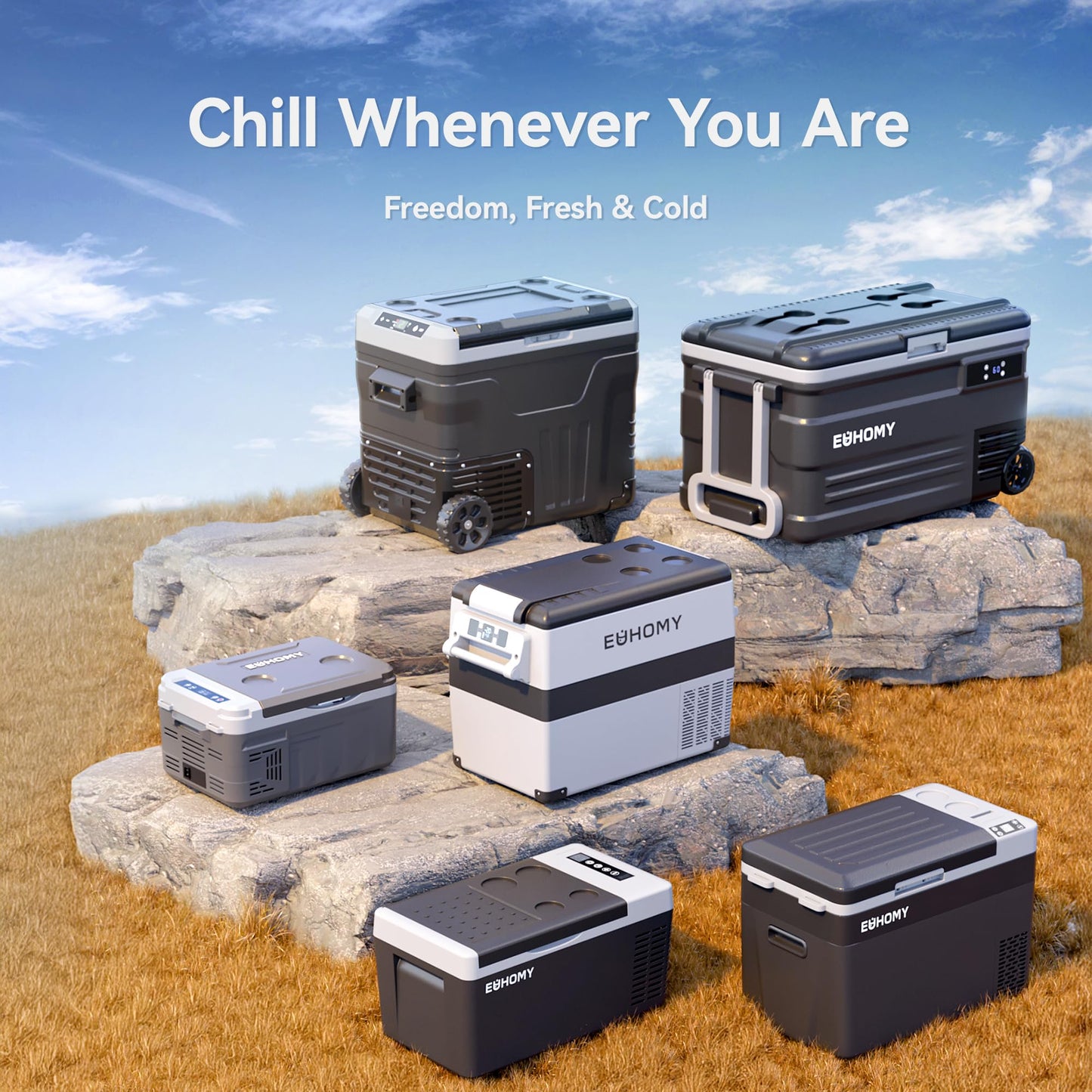 EUHOMY 12 Volt Refrigerator, 49QT Dual Zone Car Refrigerator, Electric Cooler 12/24V DC & 100-240V AC, Car Fridge -4℉~68℉, Portable Freezer with Wheels for Camping, Truck, Travel