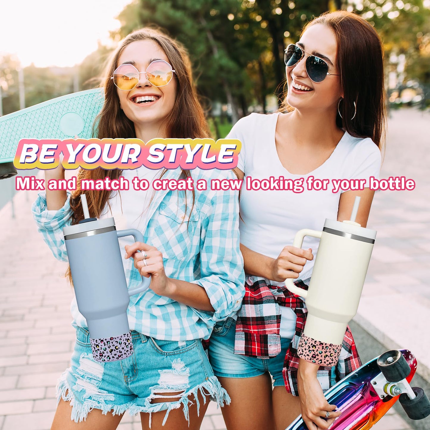 2 Pcs Tumbler Bottom Protector Boot for Stanley Quencher Adventure 40oz & Stanley IceFlow 20oz 30oz and Compatible with Hydro Flask Water Bottle 12oz 21oz 24oz Stealth Landing