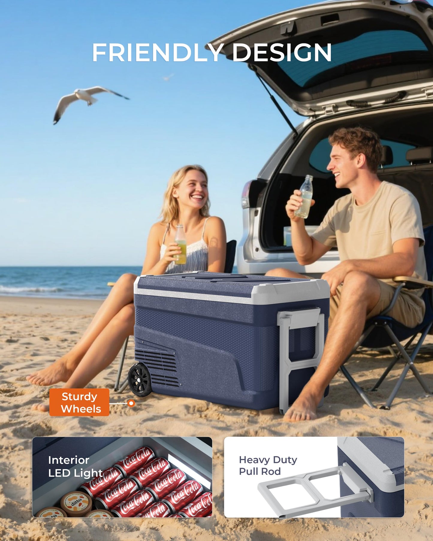 EKOJUCE 12 Volt Refrigerator Portable Fridge - 48 Quart(45L) Electric Cooler with Wheels, 12/24V DC & 100-240V AC, -4℉-68℉, APP Control, 12V Car Fridge for Camping, Boating, Truck, RV, Outdoor, Home