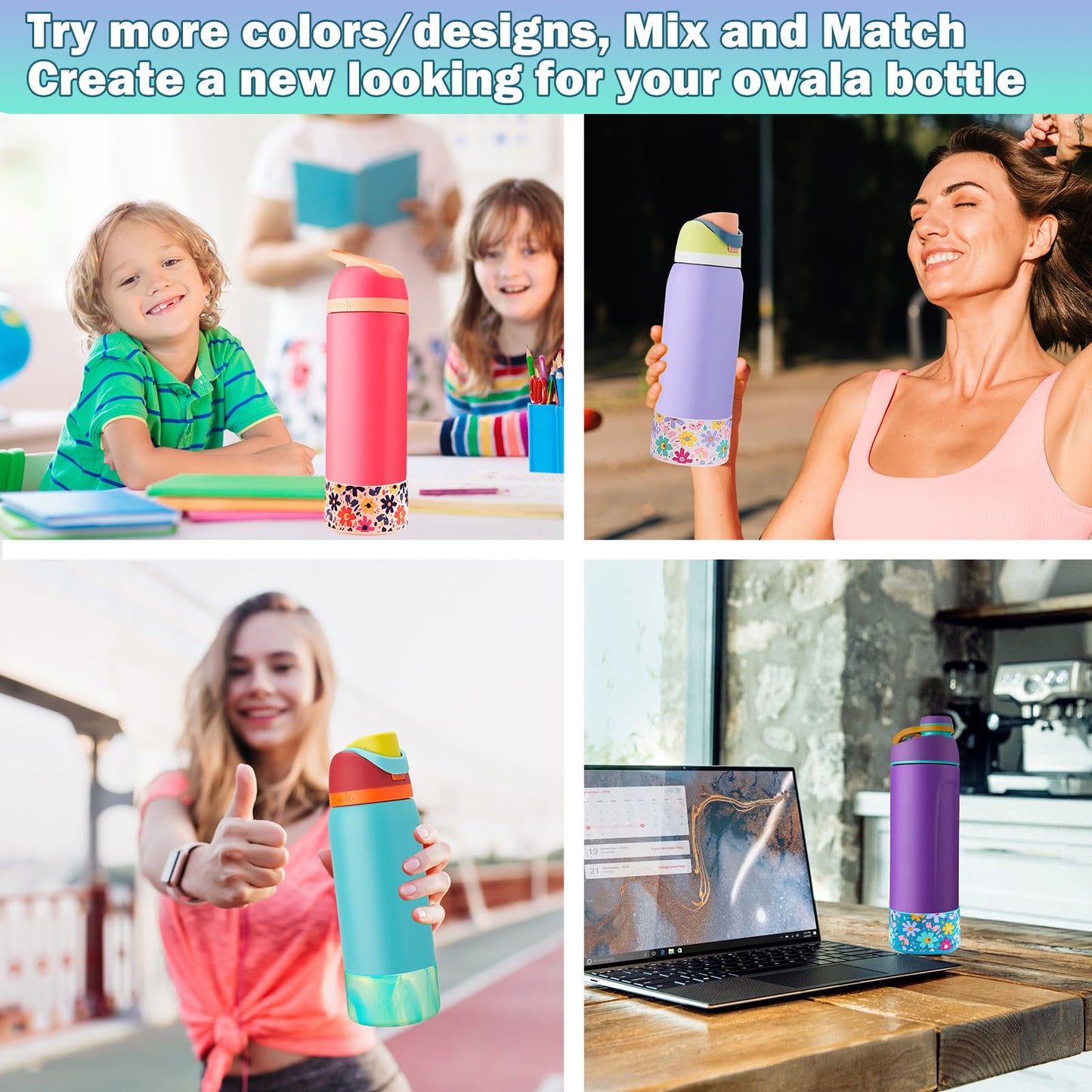 HEYSKAY 2PCS Silicone Boot for Owala Flask Water Bottle 24oz Anti-Slip Protective Sleeve for Owala Twist,FreeSip and Flip Stainless Steel Water Bottle BPA-Free Boot Bottom Base