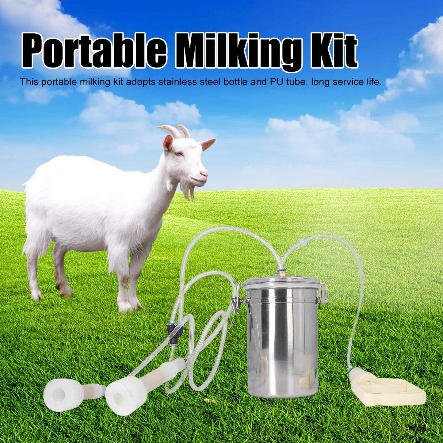 2L Goat Milking Machine Electric, Manual Goat Milker with Stainless Steel Bottle Goat Milker Machine Electric Pump for Milk Plant, Dairy Farm,Sheep Farm Portable Livestock Milking Supplies