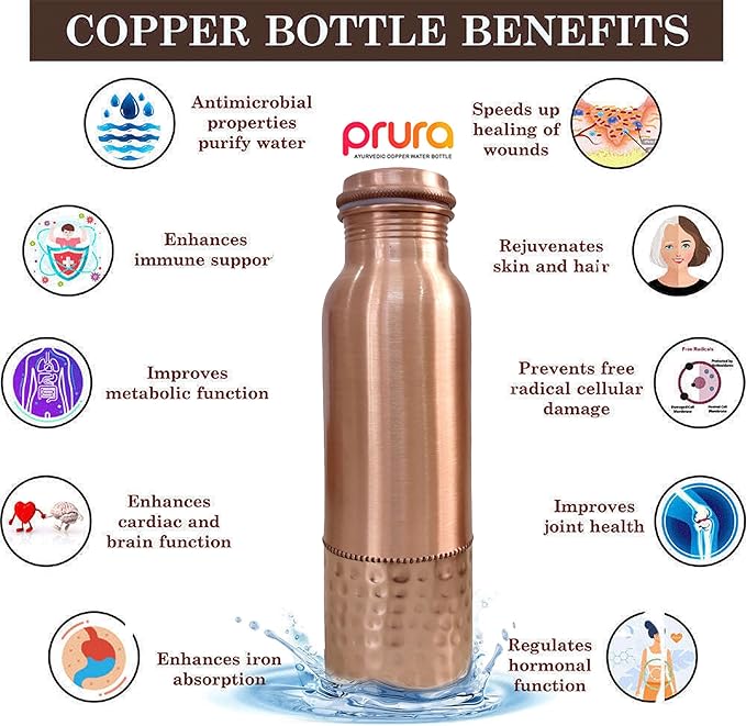 Pure Hammered Copper Water Bottle - Drink More Water, Lower Your Sugar Intake And Enjoy the Benefits Immediately, (Design 5)