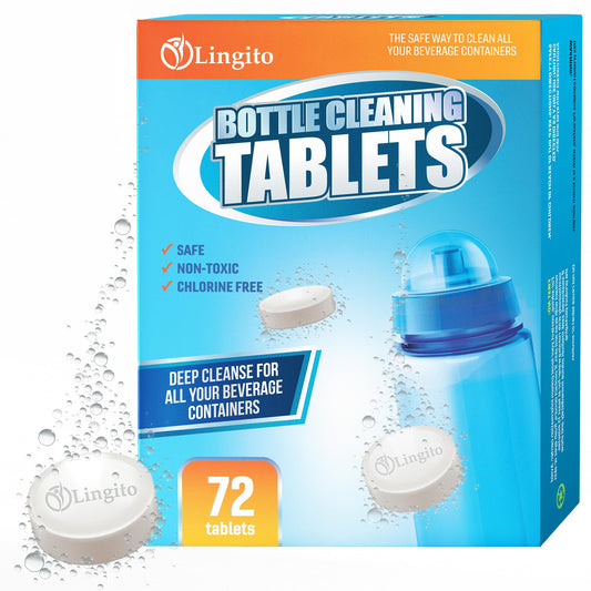 Water Bottle Cleaning Tablets, Use as Water Bladder Cleaning Kit, Water Bottle Cleaner For Water Tumbler, Stainless Bottle, Hydration Bladder and Effectively Removes Tough Stains and Odors (72 Pack)
