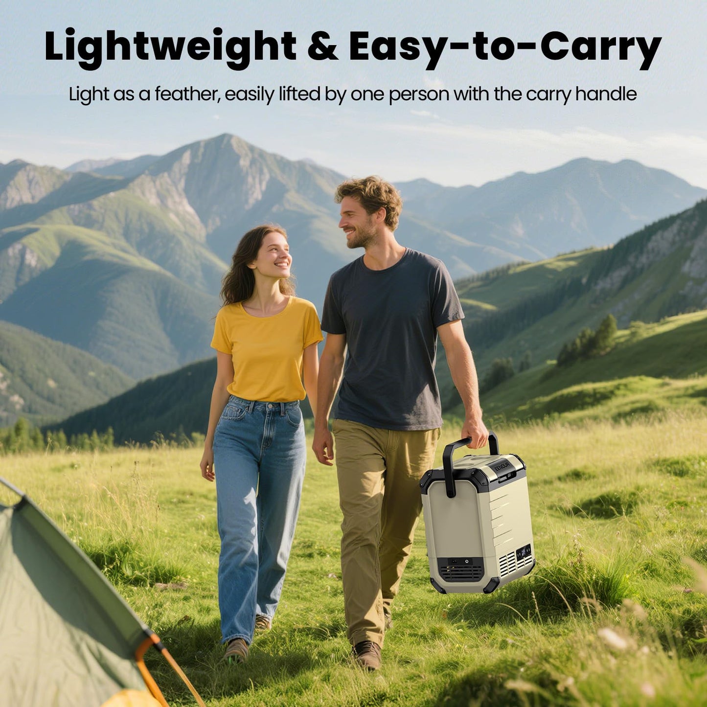 EENOUR D10 12 Volt Car Refrigerator, Portable Freezer 10.6Qt/10L Battery & Solar Powered Cooler 25W, -4~50℉, 12/24V DC, 110~240V AC, Idea for 2 People, Road Trips, Truck, Camping (Battery Included)