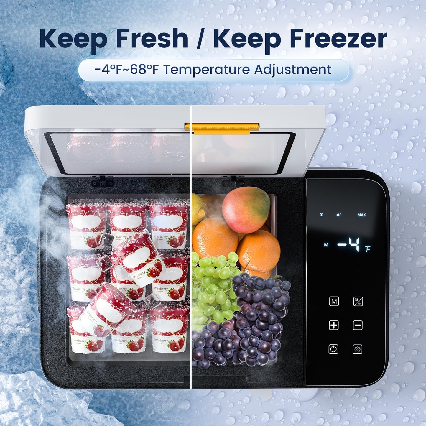 HCALORY 12 Volt Car Refrigerator, 22Quart Large Touchscreen Display Car Fridge, Portable Freezer with Compressor Mini Cooler (-4℉~68℉) with 12/24V DC & 110V AC for Camping, RV, Travel & Home
