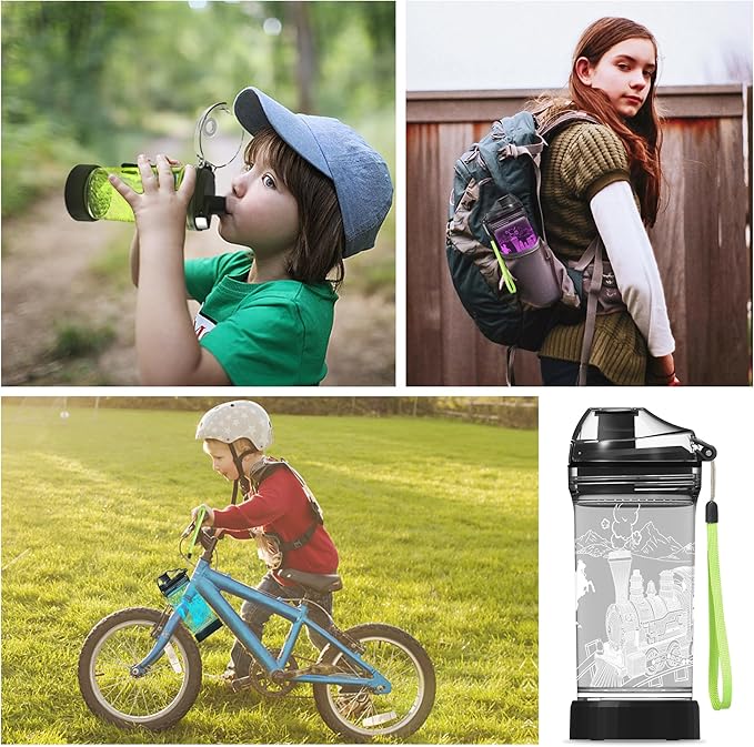 Kids Water Bottle with Train Design 3D Glowing LED Light-Tritan BPA Free,Perfect for Back-to-School Season, Girls, Boys, Kids, Holiday Camping, Picnic Gifts - 14 oz Travel Mug