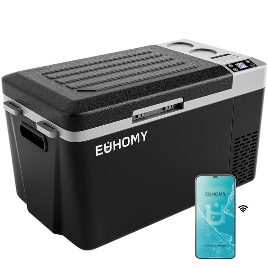 EUHOMY 12 Volt Refrigerator, 24QT(23L) Electric Cooler, Car Fridge APP Control, Car Refrigerator 12/24V DC 100-240V AC, Portable Freezer Usable Battery for Camping, Travel, Truck, Outdoor