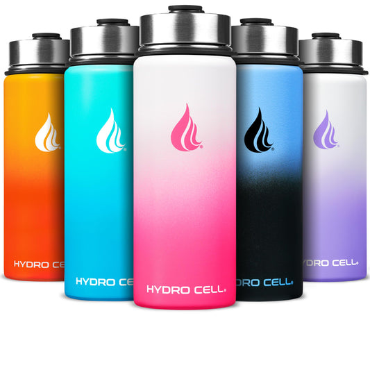 HYDRO CELL Stainless Steel Insulated Water Bottle with Straw - For Cold & Hot Drinks - Metal Vacuum Flask with Screw Cap and Modern Leakproof Sport Thermos for Kids & Adults (White/Pink 18oz)