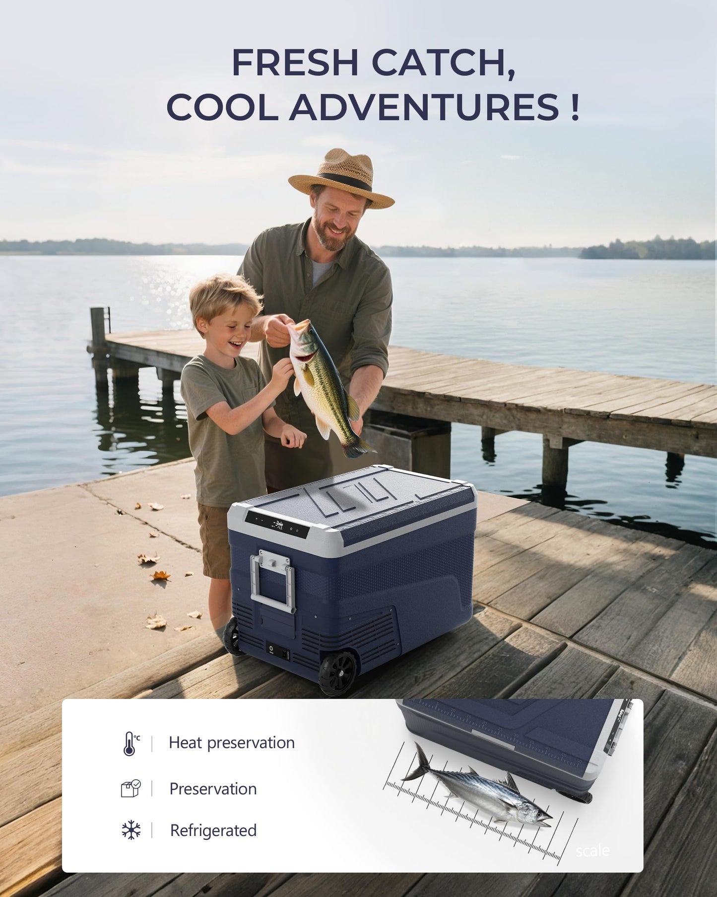 EKOJUCE 12 Volt Refrigerator Portable Fridge - 48 Quart(45L) Electric Cooler with Wheels, 12/24V DC & 100-240V AC, -4℉-68℉, APP Control, 12V Car Fridge for Camping, Boating, Truck, RV, Outdoor, Home