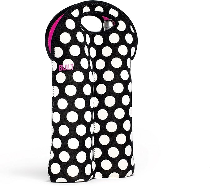 BUILT 2-Bottle Stain Resistant Neoprene Wine/Water Bottle Tote Big Dot Black & White 2B-BBW