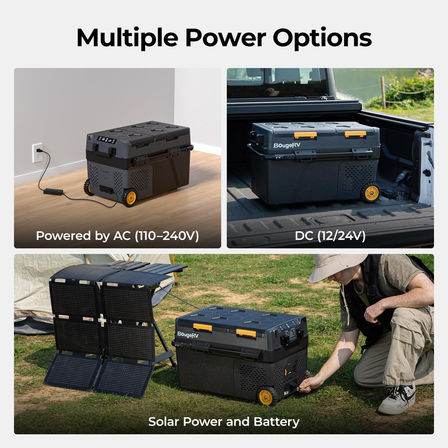 BougeRV 12 Volt Car Refrigerator, CRD2 43 Quart Portable Fridge Freezer with APP Control, -4℉ to 68℉ Dual Zone Compressor Electric Cooler 12/24V DC, 110~240V AC for Overlanding, Camping, RV, Truck