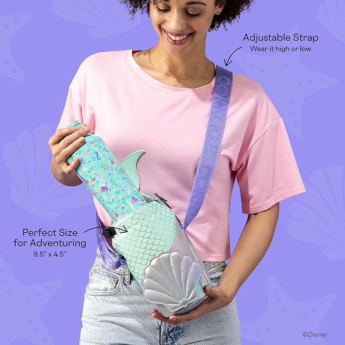 Corkcicle x Disney Princess Ariel Crossbody Water Bottle Sling Bag, Fits 16 oz to 40 oz Tumbler – Water Bottle Holder with Strap Securely Holds Bottle, Cards, Phone, & Keys