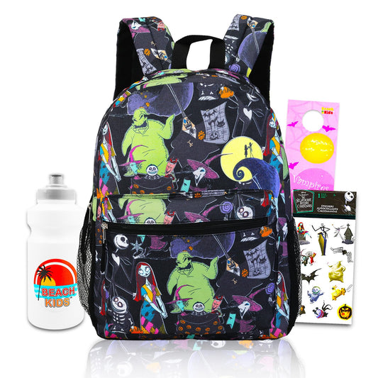 Nightmare Before Christmas Backpack Set - Bundle with 16" Jack Skellington Backpack, Water Bottle, Stickers, and More | Nightmare Before Christmas Backpack for Kids