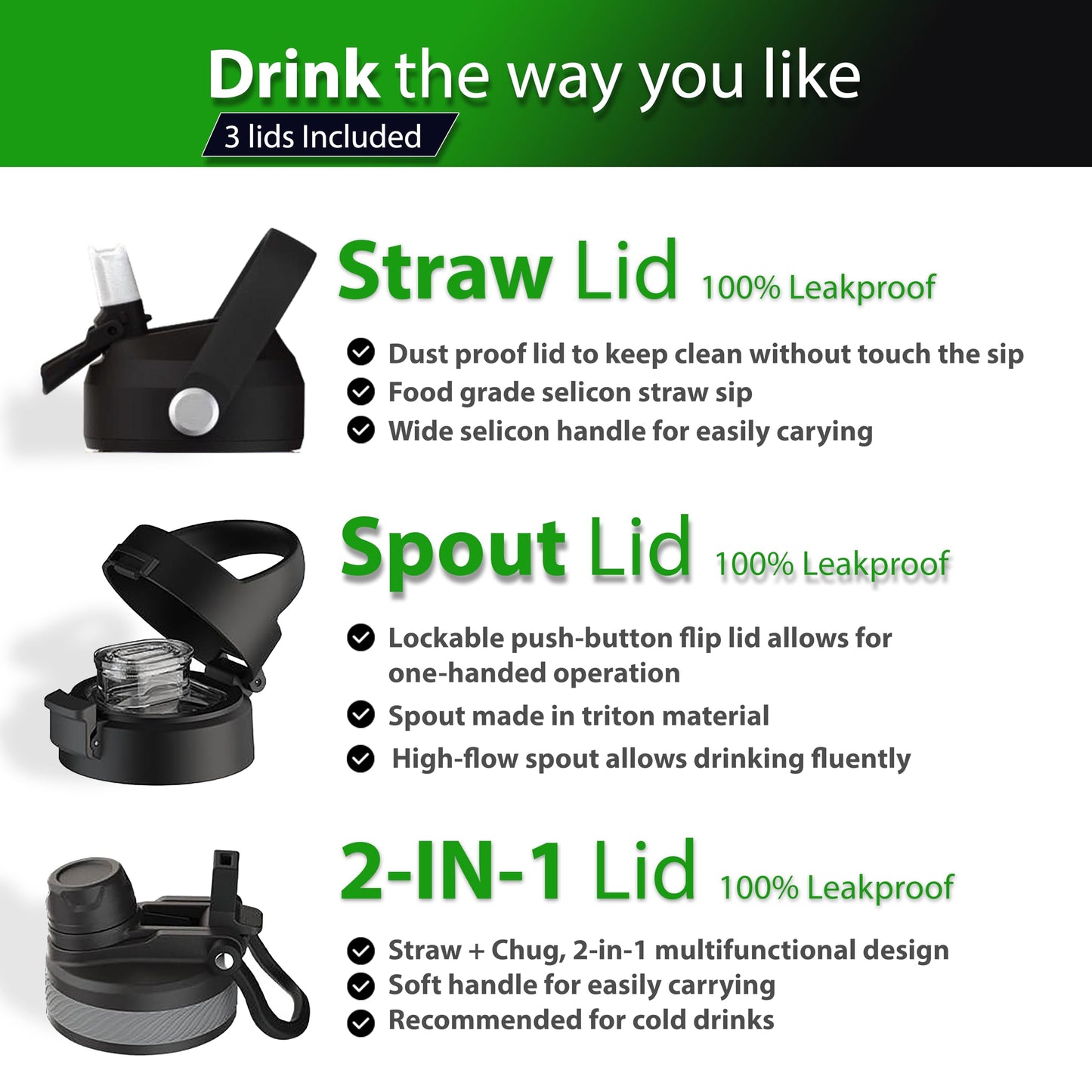 Xpress Sports 32oz Insulated Water Bottle with Straw & Handle- 24hr Cold/12hr Hot, Leakproof Stainless Steel Metal Bottle for Gym, Travel & Sports