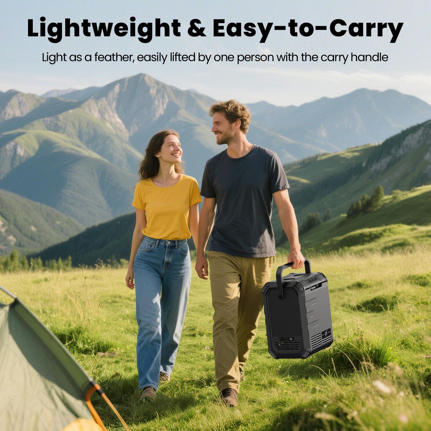 EENOUR D10 12 Volt Car Refrigerator, Portable Freezer 10.6Qt/10L, Compressor Electric Cooler, -4~50℉, 12/24V DC, 110~240V AC, 12V Fridge for Camping, Road Trips, RV, Truck (Battery Included) - Black