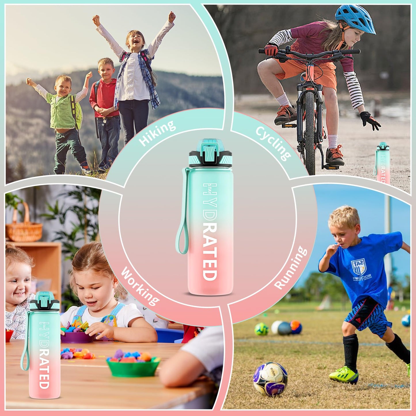 QLUR Water Bottle with Straw, 27 oz Motivational Water Bottles with Time Marker to Drink, Tritan BPA Free, 800ml Sports Water Bottle with Carry Strap LeakProof for School Fitness Outdoor (1Pack)