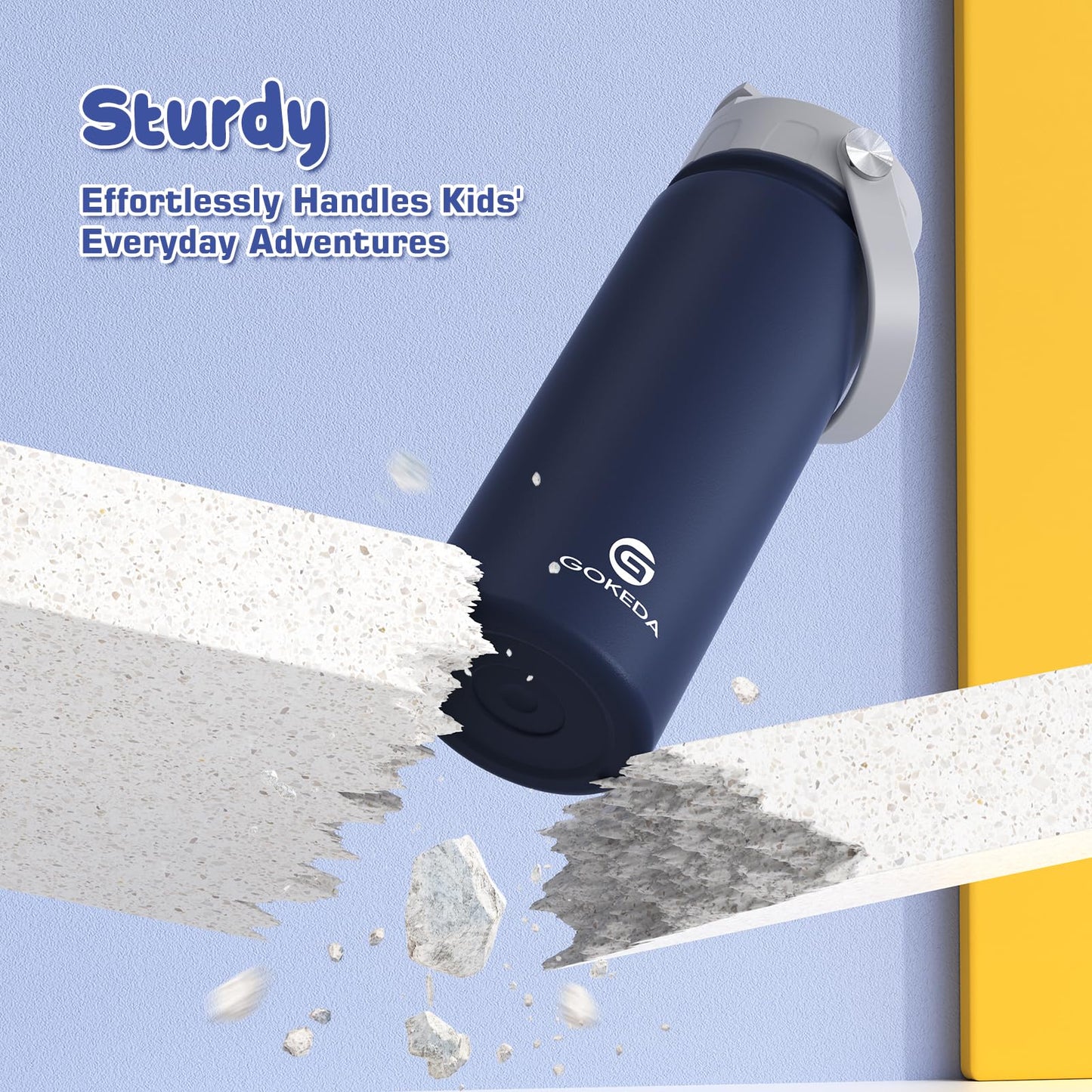 GoKEDA 18oz Kids Water Bottle, 2 Pack Insulated Bottles with Stickers, 18/8 Stainless Steel Vacuum Leak Proof Straw Cup for School, Gifts for Boys(Light Blue, Dark Blue)