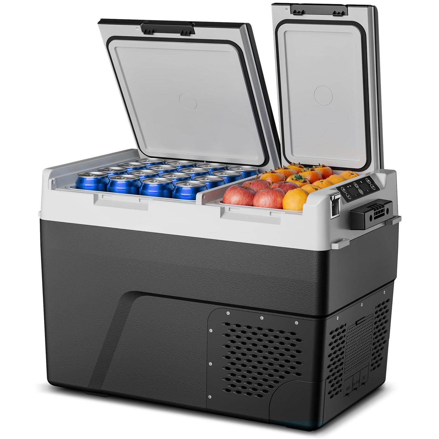 Feelfunn 12 Volt Refrigerator Car Fridge - 50QT(48L) Dual Zone Electric Cooler, Car Refrigerator -4℉~68℉, Portable Refrigerator 12/24V DC 100-240V AC, Portable Freezer for Travel Camping RV Home