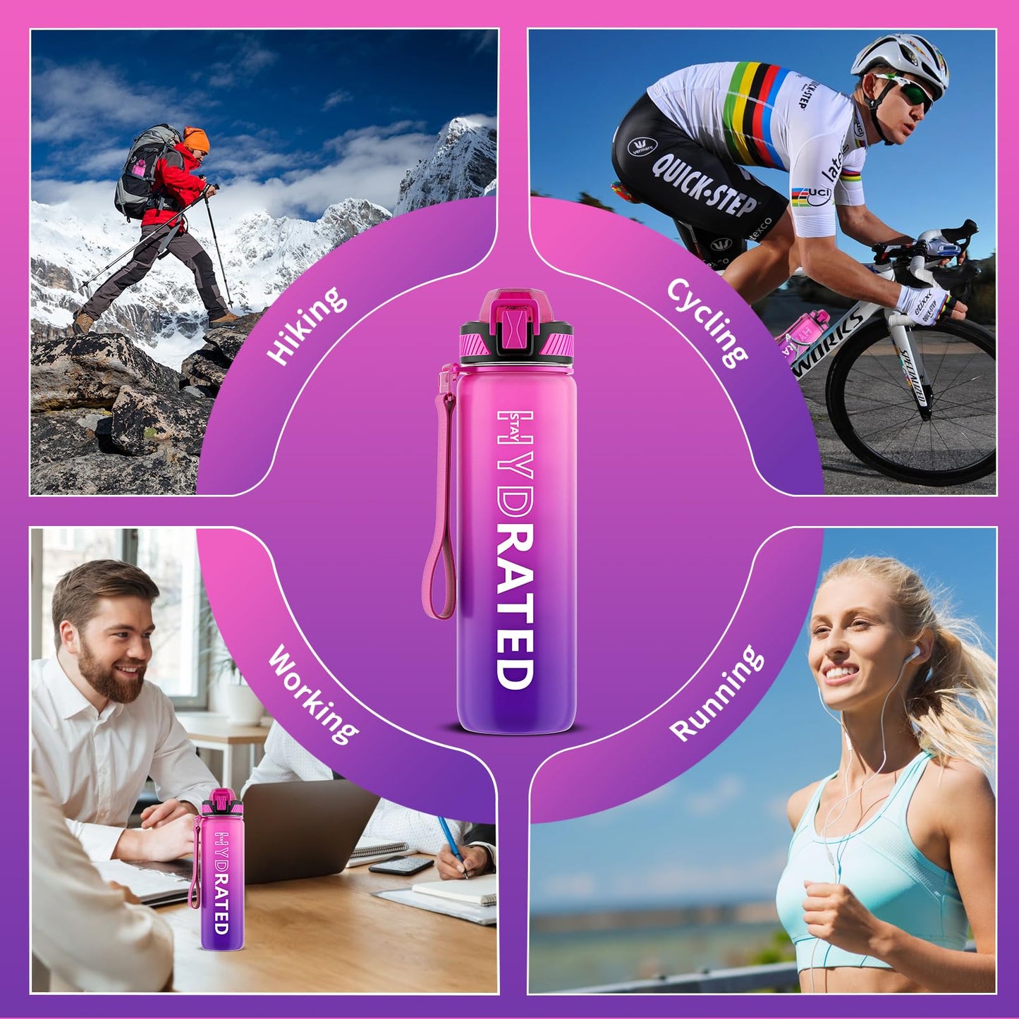 QLUR Water Bottle with Straw, 32 oz Motivational Water Bottles with Time Marker to Drink, Tritan BPA Free, 1L Sports Water Bottle with Carry Strap LeakProof for Women Gym Fitness Outdoor (1 Pack)