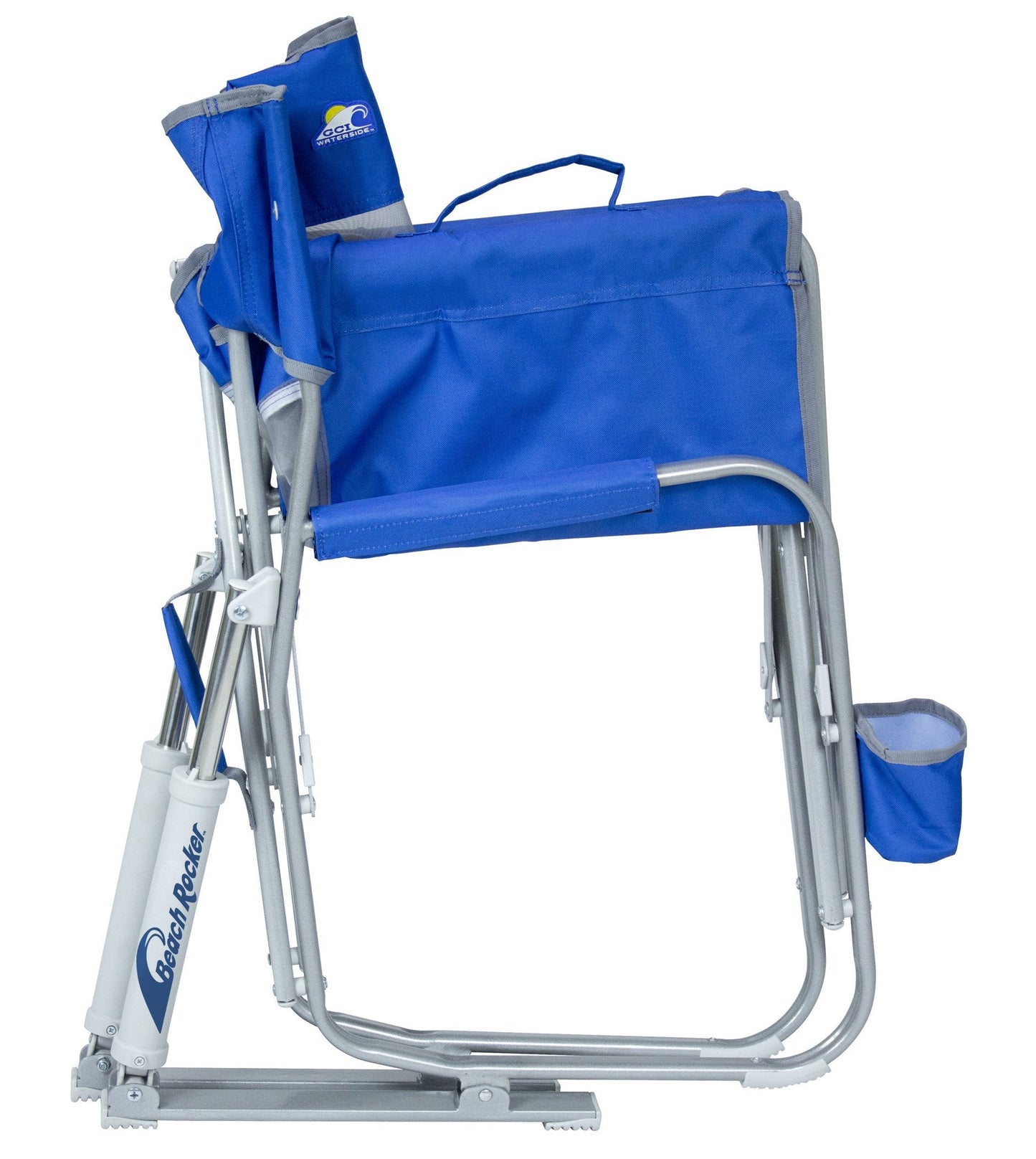 GCI Outdoor Beach Rocker Chair | Collapsible Folding Rocking Chair with Durable Armrests, Drink Holder & Portable Carry Handle — Saybrook Blue