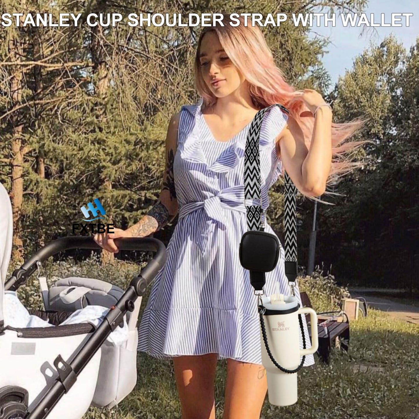 Water Bottle Handle for Stanley Cup Accessories 40 oz, Carrier with Shoulder Strap for Owala/Hydroflask/Simple Modern/Yeti Tumbler, Holder with Wallet for Stanley Cup 30 oz 20 oz