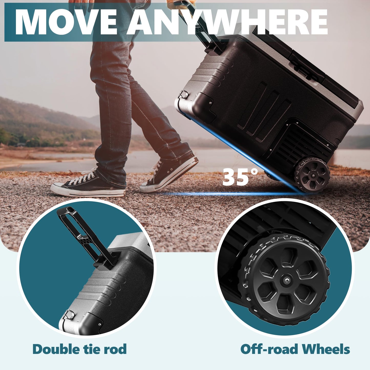 EUHOMY 12 Volt Refrigerator, 37QT(35L) Electric Cooler, Portable Freezer 12V/24V DC 100-240V AC, 12V Fridge -4℉~68℉, 12V Cooler with Wheels & 2 Baskets for Travel, Truck, Boat, Camping