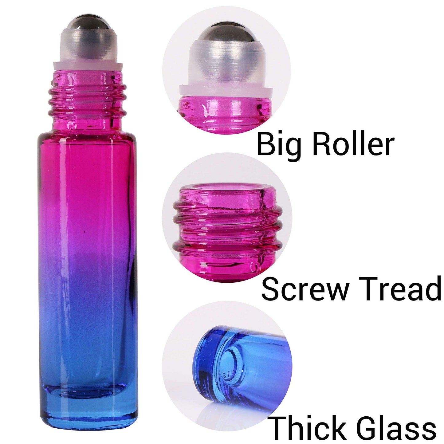 inice 4 Pack 10ml Roller Bottles for Essential Oils,Gradient Color Glass Bottle Roll on Stainless Steel Ball with Golden Metal Cap