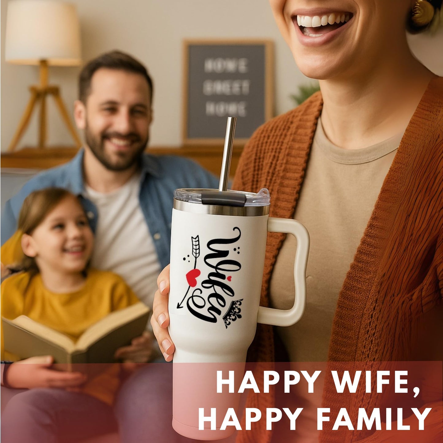 Vivulla68 Gifts for Wife from Husband - Wife Tumbler 40Oz, Wifey Gifts on Birthday & Anniversary, Present Ideas for Wifey Her, Cool Wedding Coffee Cup with Straw and Handle, Drinking Mug for Women