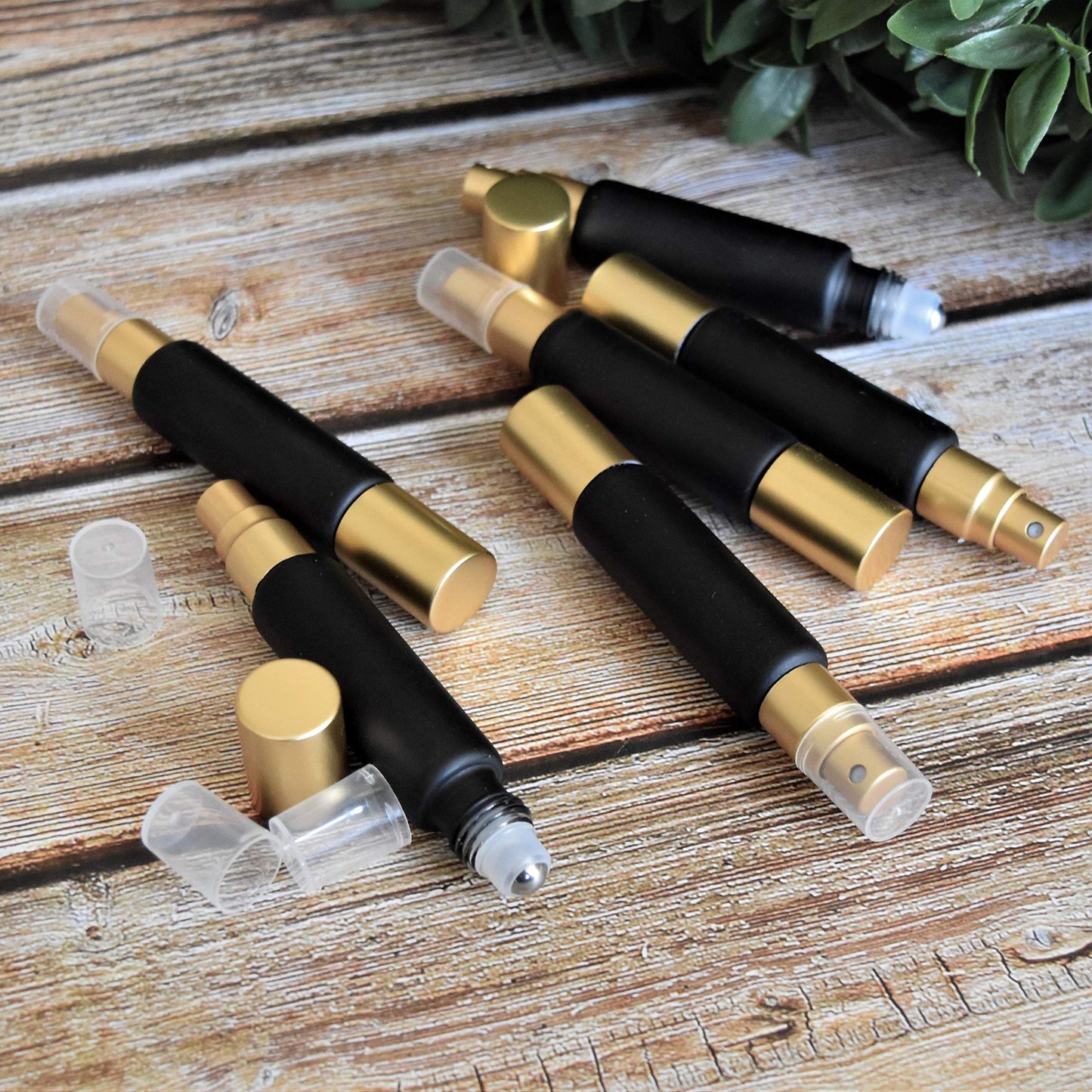 Black 10ml Essential Oil Roller Sprayer Duo Bottles, Double Ended Stainless Steel Roller Balls for Essential Oils With Fine Mist Sprayer, Glass Roll On Bottles - 6 pack